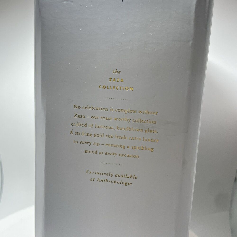 Anthropologie The Zaza Collection Wine Glasses - Honey Luster Gold Rim Set of 2 - Picture 4 of 8